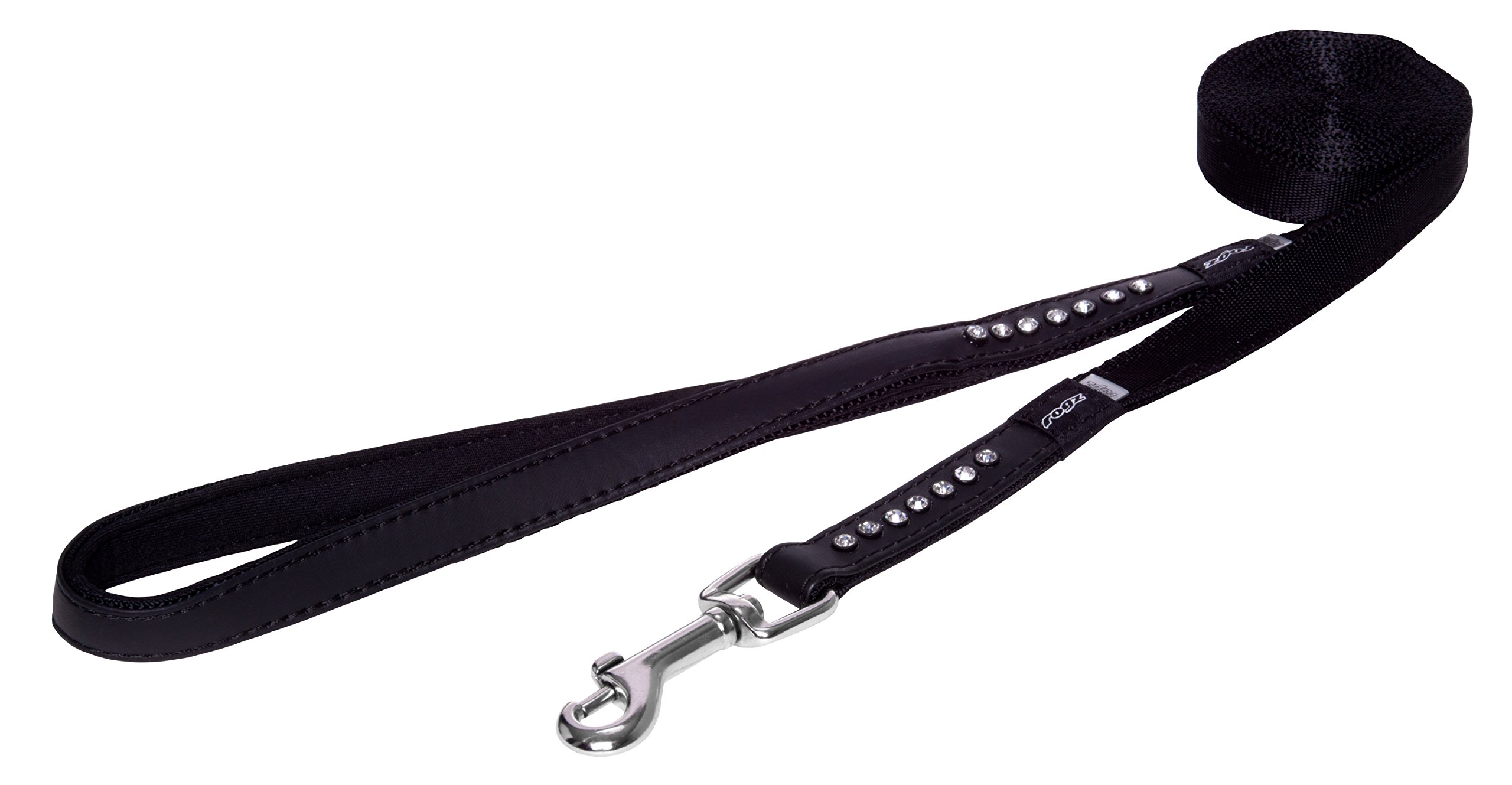 Premium Luxury Designer Faux Leather Dog Leash for Small Dogs, 5/8" Wide, 6ft Long, Glamor Black and Bling Design