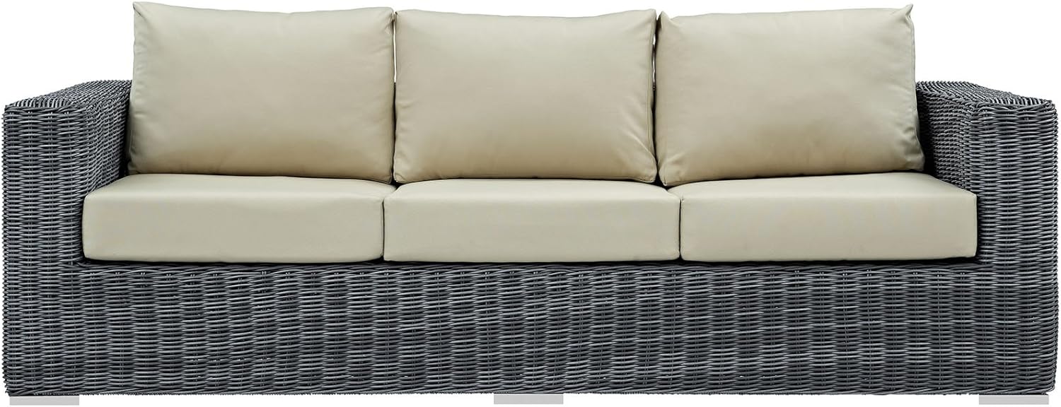 Modway Summon Wicker Rattan Outdoor Patio Sunbrella Sofa in Canvas Antique Beige : Garden & Outdoor