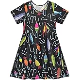 Ollabaky Little Girls Dress Short Sleeve Toddler Summer Sundress A-Line Casual Play Dress for Kids