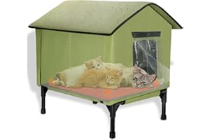 VILRAK Heated Cat House for Outside in Winter, Elevated Waterproof Insulated Cat Houses for Outdoor Cats, Heated Feral Cat Shelter for Multiple Cats - 22" x 18.5" x22.3"(Green, Large)