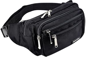 Oxpecker Waist Pack Bag with Rain Cover, Waterproof Fanny Pack for Men&Women, Workout Traveling Casual Running Hiking Cycling, Hip Bum Bag (black)