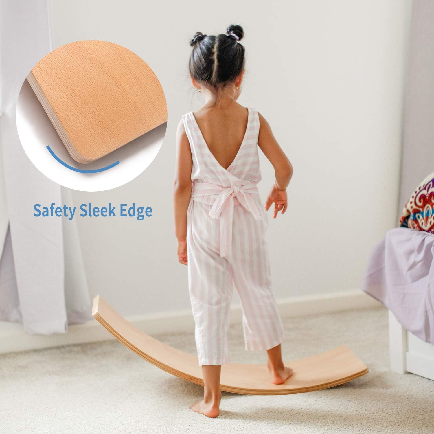 Crisschirs Wooden Wobble Balance Board Waldorf Toys Balance Board Kid Yoga Board Curvy Board - Wooden Rocker Board 35 Inch Kid Size: Toys & Games