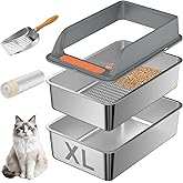 Stainless Steel Sifting Litter Box with Lid, XL Extra Large Sifting Cat Litter Box for Pine Pellets &amp; Big Cats,Metal Pellet Sifter Litter Pan System for Odor Control,Sifting Box Liners &amp; Scoop