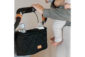 ZICOTO Beautiful Stroller Caddy Organizer With 2 Cup Holders – Luxury Stroller Bag, Universal Fit, Leather Straps & Zipper Pocket – Spacious Accessories Perfectly Fits Doona, Nuna & Uppababy Strollers