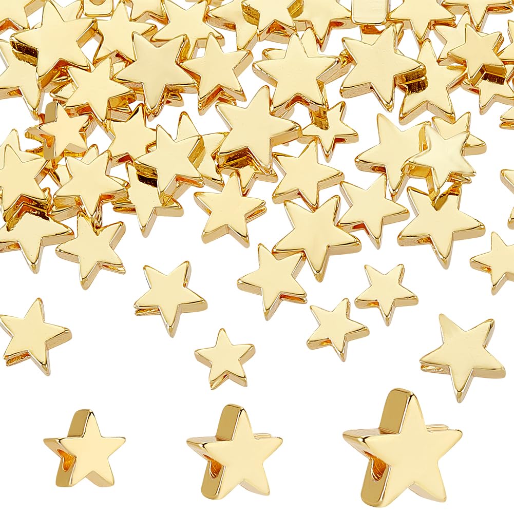 PH PandaHall 3 Sizes 18K Gold Plated Star Beads 60pcs Twinkle Star Beads Long-Lasting Spacer Bead Metal Stars Bead for Jewellery Making Summer DIY Craft Necklace Bracelet Earring