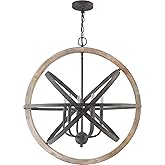 Capital Lighting 330561IW Bluffton Industrial Mango Wood with Metal Orb Pendant, 6-Light 360 Total Watts, 31" H x 29" W, Iron