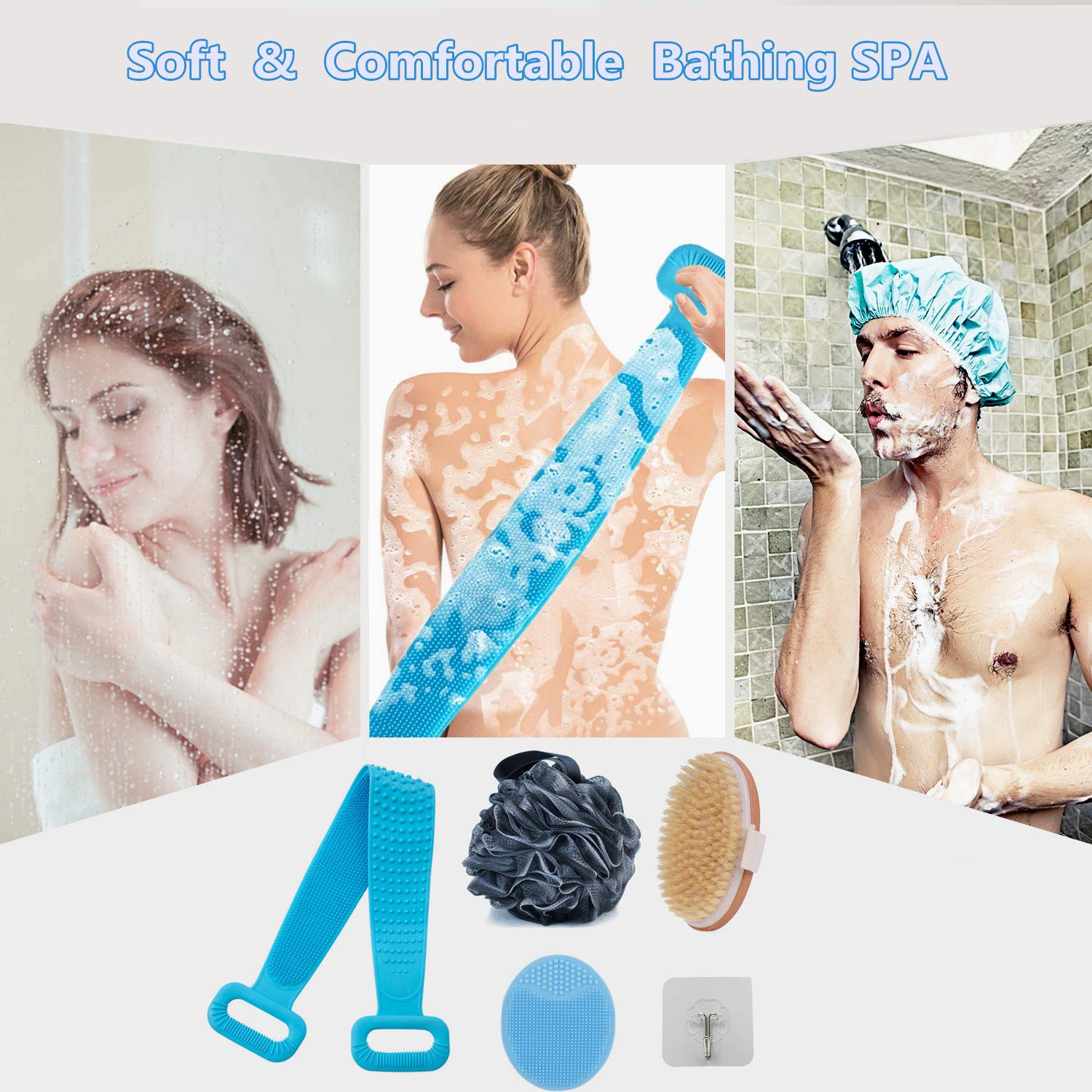 Body Scrubber Set, Shower Brush, Silicone Back Scrubber Washer, Wet and Dry Bath Body Brush, Silicone Body Brush with Scrub Bath Shower Scrubber Bathing Accessories Silicone Face Brush Charcoal Loofah : Beauty