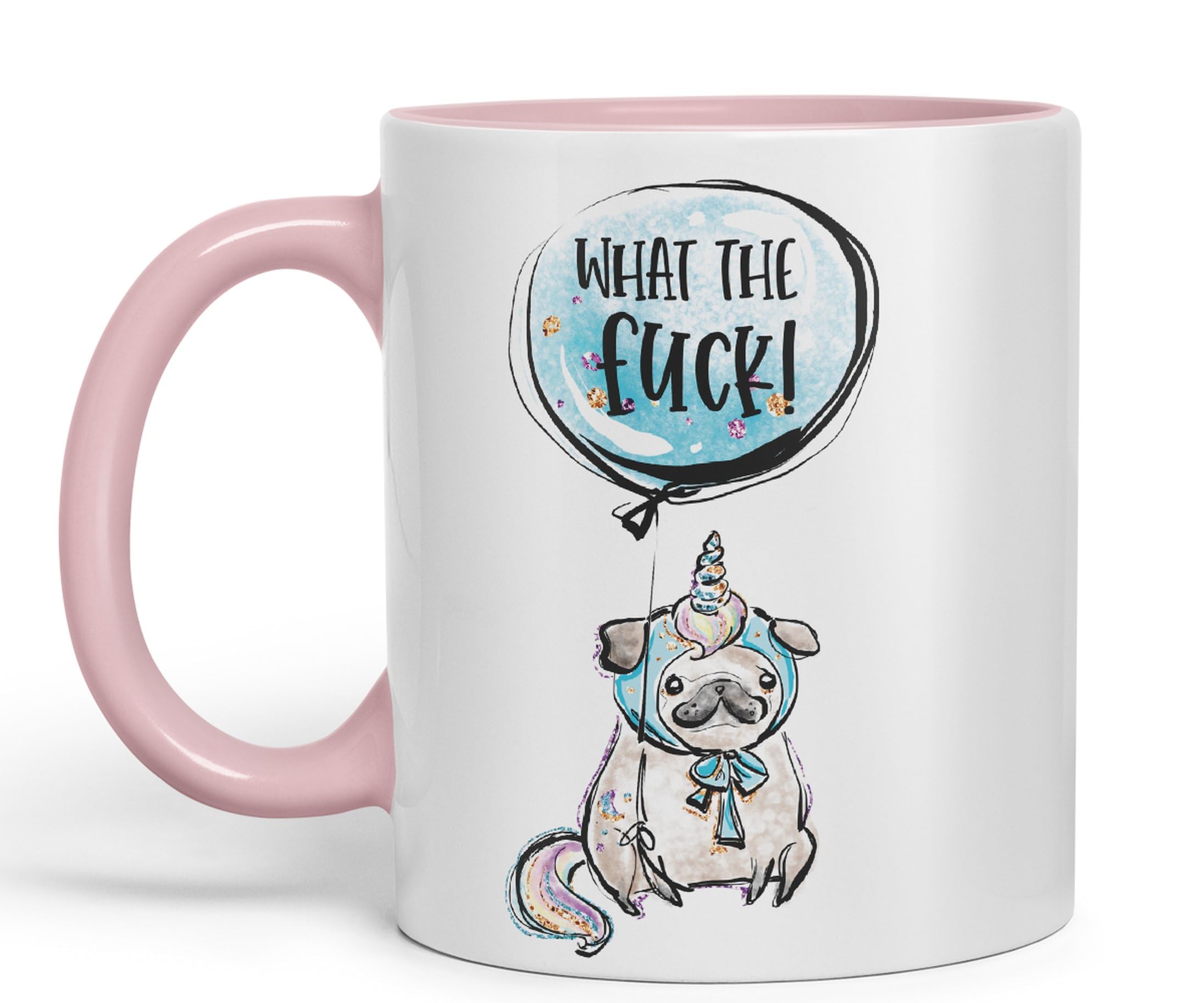 Vixar What The f…. Dog Unicorn Sarcastic Joke Gift Ceramic Coloured Mug Cup for Tea Coffee Hot Brew 330ml 11Oz (Pink)