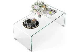 HOMCOM Tempered Glass Coffee Table, Modern Home Furniture, Clear Waterfall Coffee Table for Living Room, Easy to Clean and Sa