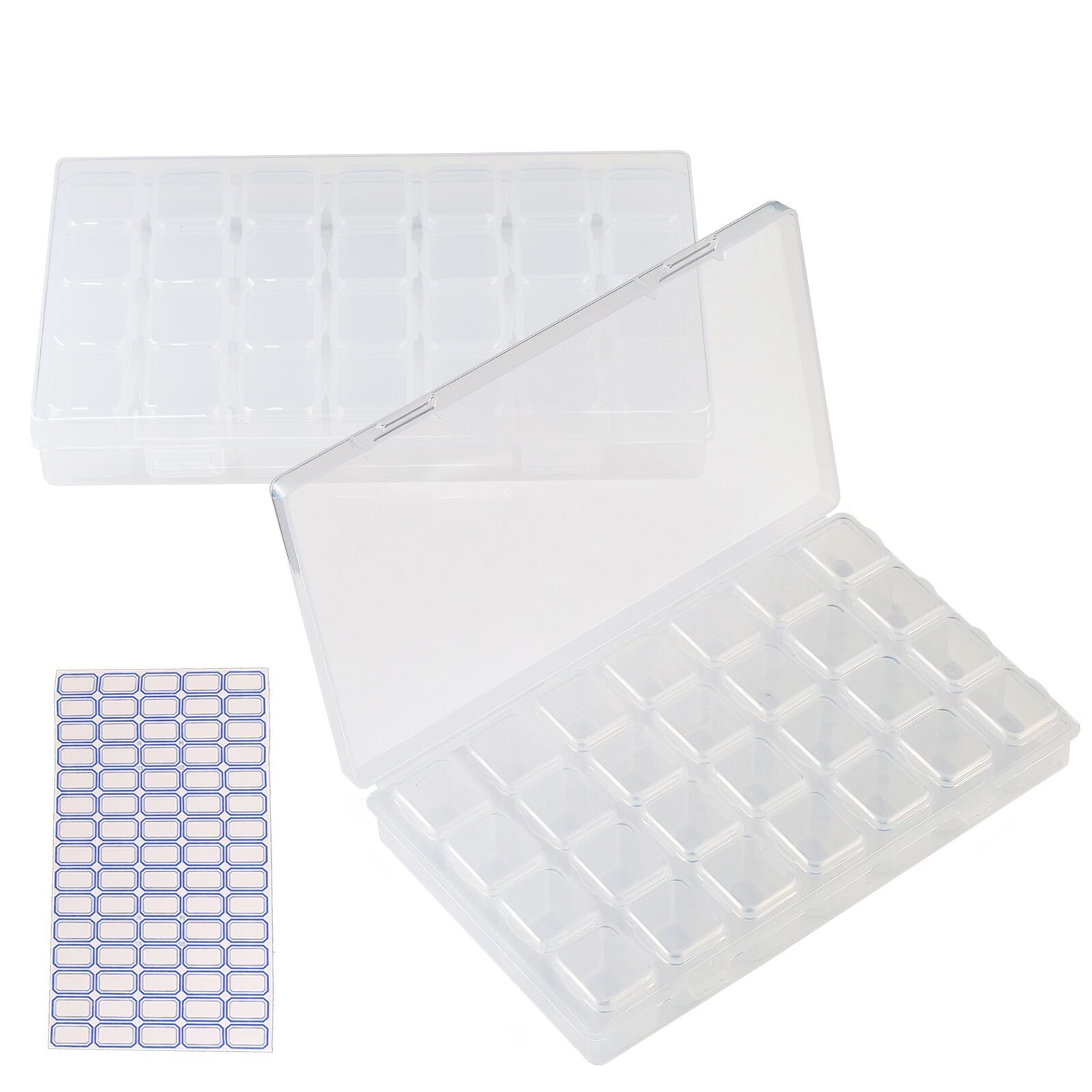 SEELOK 2 Pack 28 Grids Plastic Storage Boxes Adjustable Diamond Embroidery Painting Accessories Nail Accessory Box Organizer Storage Container for DIY Art Craft. (Clear)