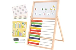 Wooden Abacus for Kids Math - Double-Sided Blackboard Whiteboard Magnetic Abacus for Toddlers with 100 Magnetic Number & Frui