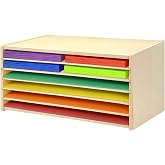 PROLEE Construction Paper Organizer 20" x 13", 6-Tier Paper Storage Rack,Wooden Papers Storage Shelf for 12" x 18" and 9" x 12" Size Papers,Desk Organizer for Home Office