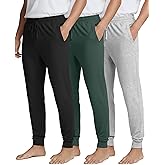 Real Essentials 3 Pack: Men's Soft Lounge Sleep Joggers - Pajama Pants Drawstring & Pockets (Available in Big & Tall)