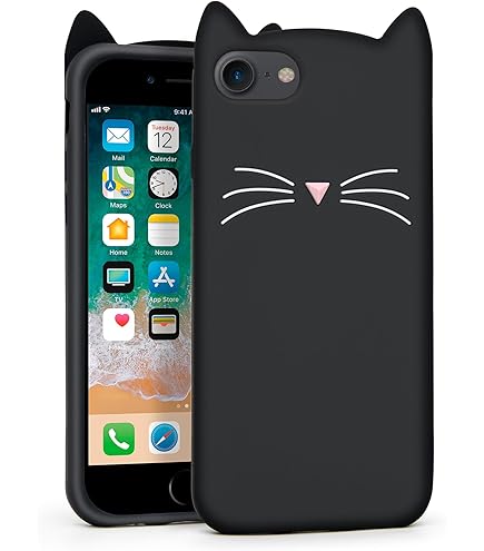 Amazon.com: Black Cute Cat iPhone 7/8/Se Case - 4.7 Inch Cute Cat 