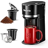 Small Single Serve Coffee Maker for K Cup and Grounds with One Button | Portable Single Cup Coffee Maker, Easy for Elder to Use, 6 to 12 oz. Brew Sizes, Compact Pod Coffee Maker for Home Office