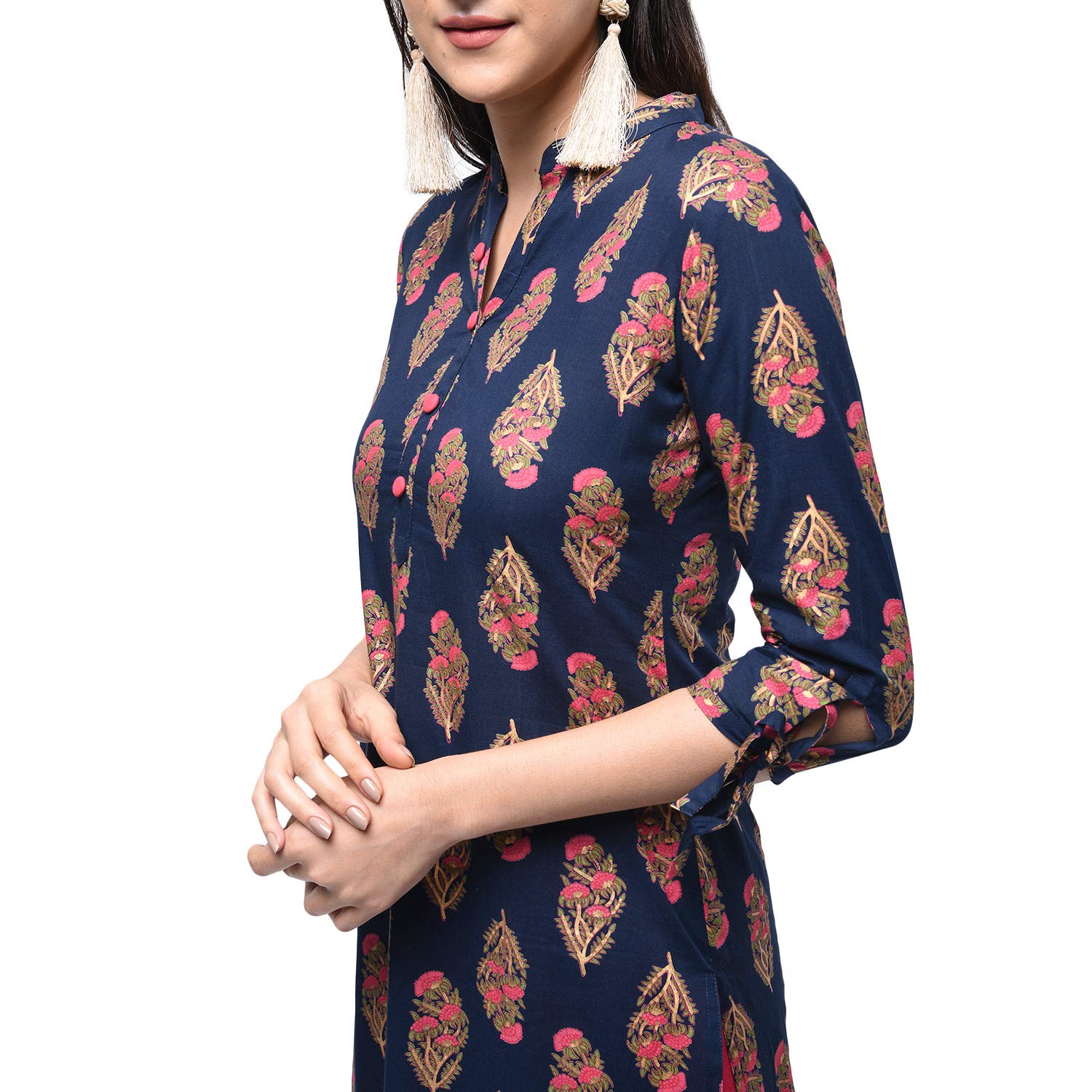 gulmohar jaipur women's straight cotton kurta (blue)