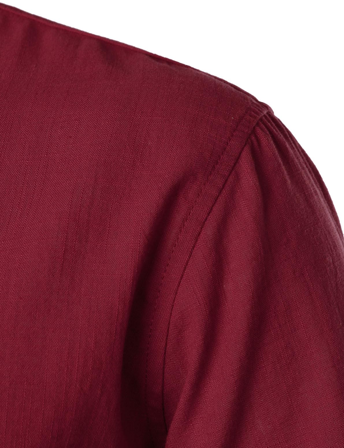 JEMITOP Men's Summer Lightweight Cotton Linen Shirts Casual Short Sleeve Breathable Banded Collar Henley for Beach Vacation