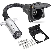 MECMO 7 Pin Round to 7 Pin Flat Adapter for Tractor Towing, 7 Pole Round to 7 Way RV Blade Trailer Connector Plug, SAE J560 T