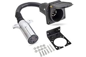 MECMO 7 Pin Round to 7 Pin Flat Adapter for Tractor Towing, 7 Pole Round to 7 Way RV Blade Trailer Connector Plug, SAE J560 T