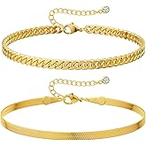 plucar Gold Bracelets for Women, 14K Gold Plated/Silver Womens Bracelets Dainty Layered Gold Cuban Link Chain Bracelets for Women Trendy Chunky Stackable Gold Bracelet Set Jewelry Gift