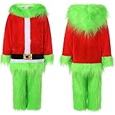 Pivanzore Green Christmas Clothes for Kids Boys Monster Furry Suit Santa Outfits Christmas Sets Party 2Pcs Outfits