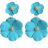GUOXIAOMEI White Summer Flower Floral Dangle Earrings Boho 2 Layered Floral Petal Drop Statement Stud Earring for Women Jewelry