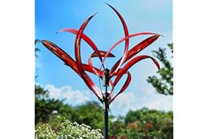 LimeHill Wind Spinner for Garden and Yard - Large Metal Kinetic Wind Sculptures Yard Art Outdoor (Burgundy 2)