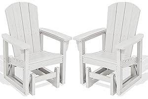 SERWALL Outdoor Glider Chair Set of 2, HDPE Wood-Like Patio Glider Rocker All-Weather Porch Glider for Outside, White