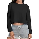 Eyanse Long Sleeve Crop Tops for Women Loose Oversized Shirts Cropped Tee