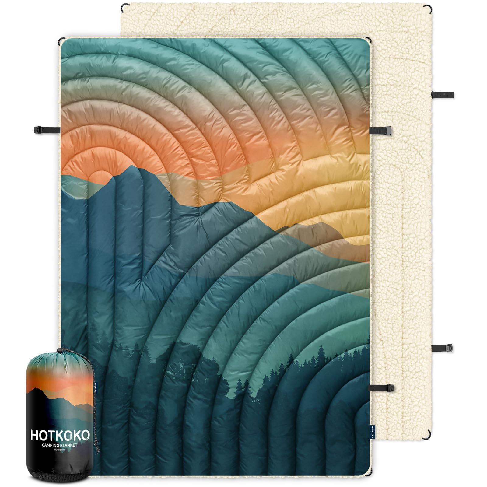 Photo 1 of hotkoko Outdoor Camping Blanket,Warm Thick Camp Blankets with Sherpa Lining Soft Fleece Camping Blanket Puffy Camping Quilt for Cold Weather Traveling, Stadium, Hiking, Picnics