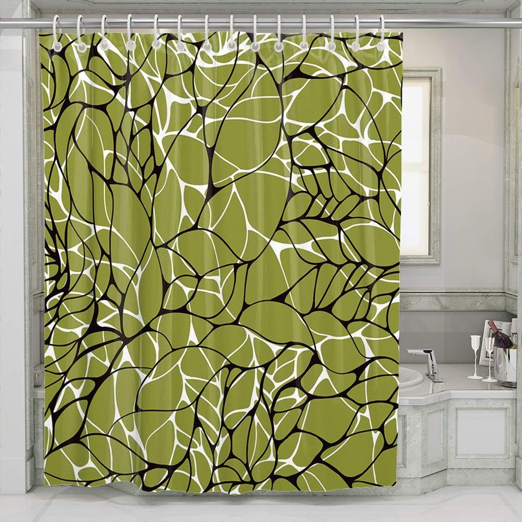 YUEMT Shower Curtain Black and White Complex Web on Green 60x72 Inch 12 Hooks Home Hotel Bathroom Decoration