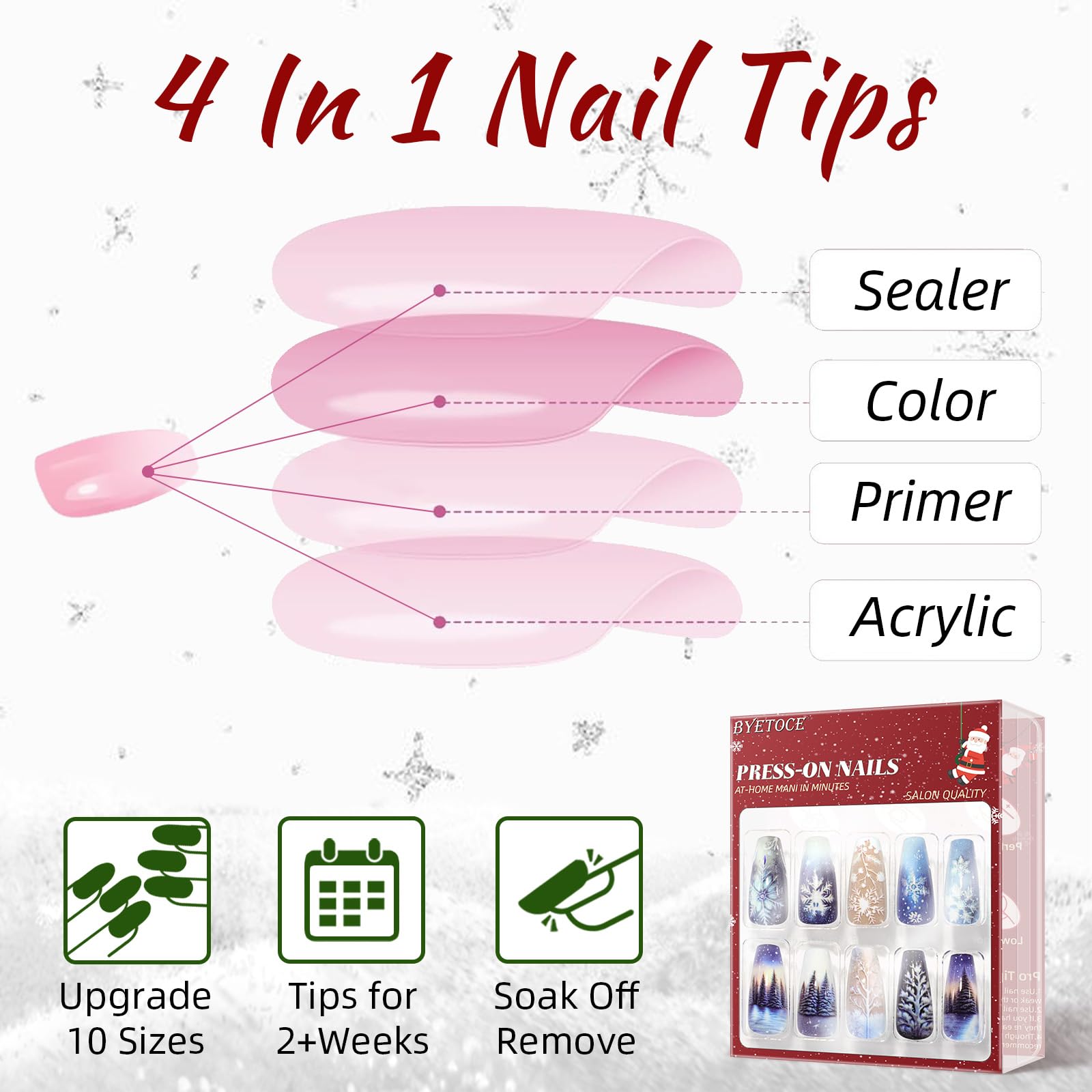 Winter Press on Nails Medium Square Fake Nails Winter Scenery with Snowflakes Design False Nails for Women Girl Christmas Manicure DIY Art Christmas Gift Packaging - Image 4