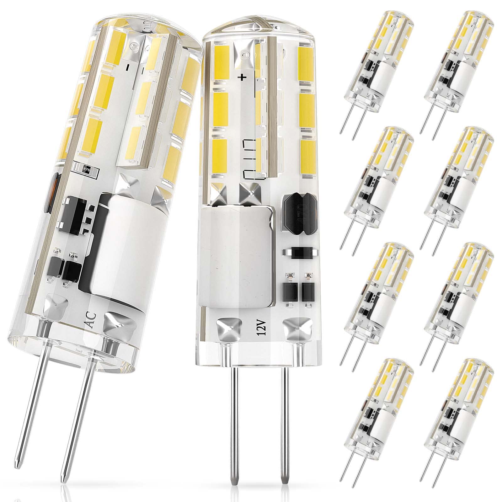 DiCUNO G4 LED Light Bulbs, 1.2W Equivalent to 10W Halogen, 120LM, Cool White 6000K, 12V, Non-Dimmable G4 Capsule Bulbs for Home Lighting, 10-Pack