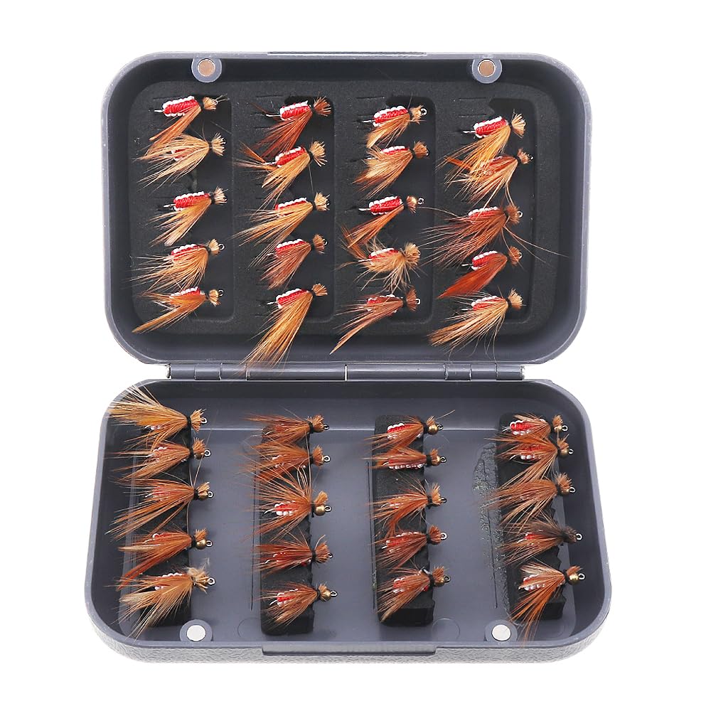 OriGlam 40pcs Fly Fishing Lures Kit With Box, Trout Lure Lifelike Hooks Artificial Bait for Bass Salmon