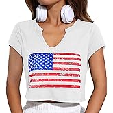 4th of July Crop Tops for Women Funny American Flag Shirts Tank Tops Outfits
