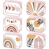 Cunno 6 Pcs Makeup Bags Gifts for Women Preppy Boho Smile Face Flamingo Clear Makeup Bags Cosmetic Transparent PVC Travel Toiletry Organizer for Birthday Party Favor(Boho Style)