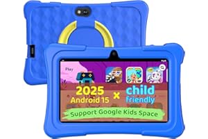 AIPROTABLET Kids Tablet, 7 inch Android 15 Tablet for Kids, 8GB+32GB 1TB Expand, Quad-Core Toddler Tablets with Shockproof Case, BT5.0, WiFi 5, Parental Control, Games, Dual Camera (Blue)