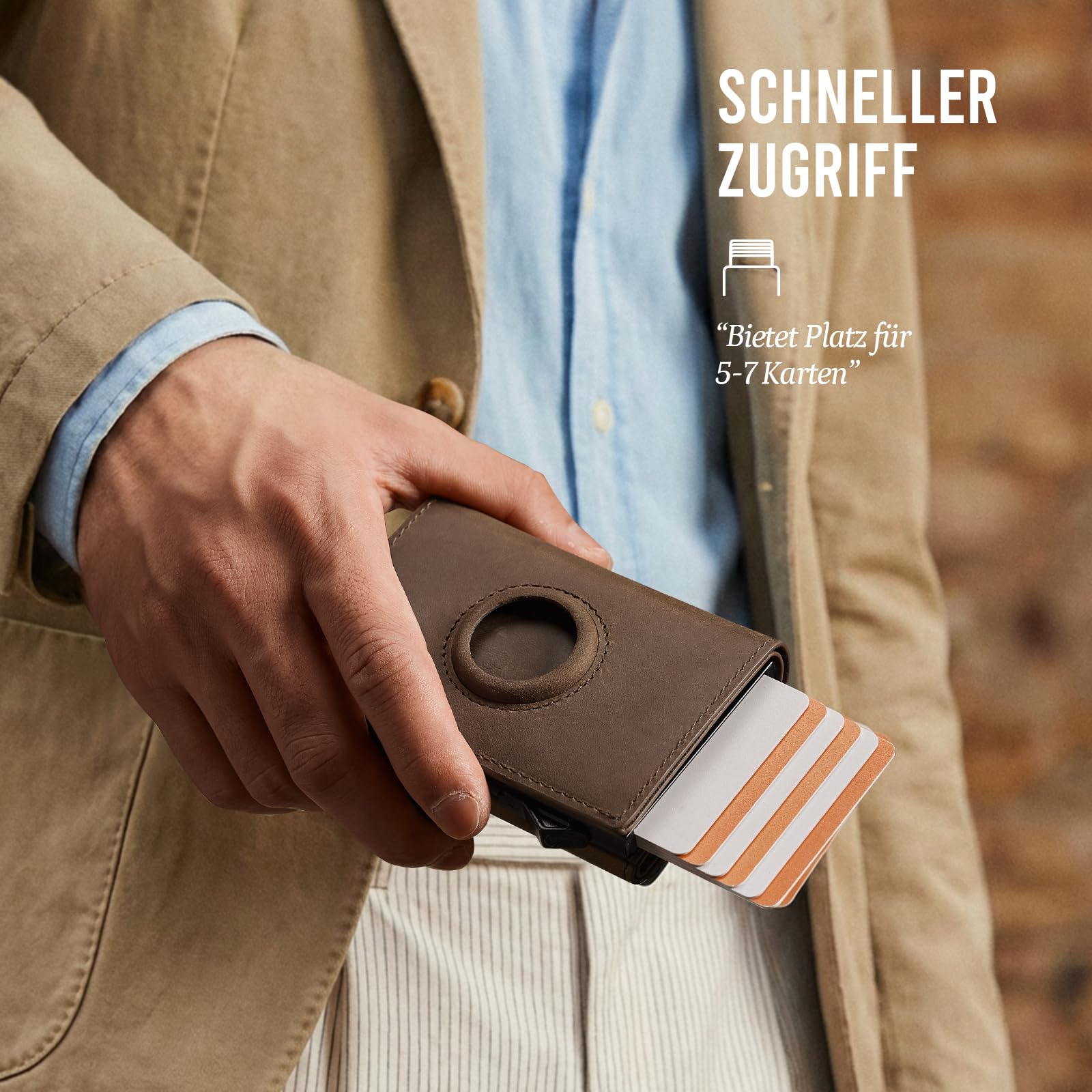 YESIIW Portmonee Herren Echt Leder mit AirTag Fach, Geldbeutel AirTag mit Pop-Up Kartenetui für 10 Karten & 2 Ausweis, RFID Geldbörse mit Münzfach, für Alltag, Reise & Büro, Smart Wallet Braun 5