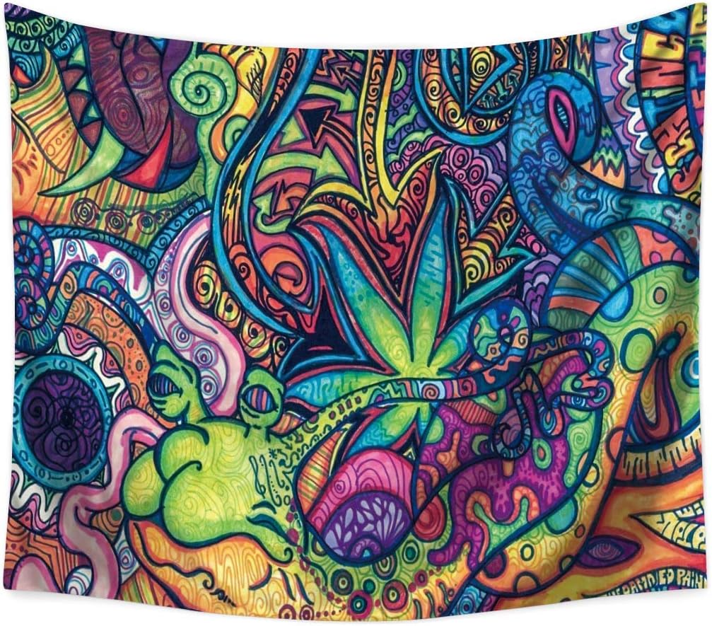 jessieline Psychedelic Tapestry Arabesque Pattern Tapestry Wall Hanging Bohemian Tapestry Wall Art Abstract Tapestry Fantasy Fractal Tapestry for Bedroom Living Room Dorm (Colorful, 59x78 Inch)