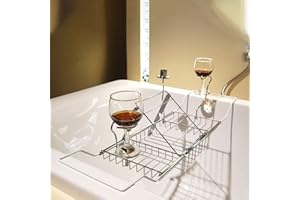 BESTHLS Bathtub Tray Caddy for Luxury Bath Expandable Extra Wide Bath Tub Tray with Wine Glass Holder & Soap Accessaries Holder & Laptop Reading and Organizer Ideal for Home Spa Lover (Silver)