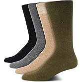 Tommy Hilfiger Mens Dress Socks - 4 Pack Lightweight Cotton Blend Everyday Crew Work Socks for Men for Casual & Formal Wear