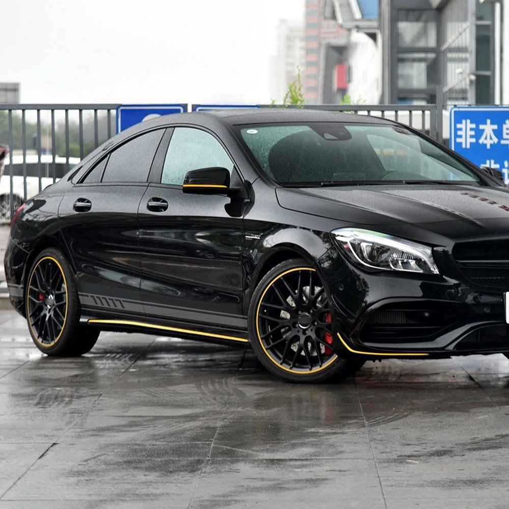 Matte Black Edition 1 Style Stripe Top Roof Bonnet Side Skirt Stripes Vinyl Decal Stickers For