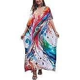 ELSCIRW Plus Size Kaftan Dress for Women Caftan Bathing Swim Cover Up Boho Beach Dress Lightweight Loungewear