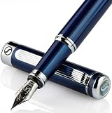 Scriveiner Blue Lacquer Fountain Pen with Chrome Finish Nib Medium Gift