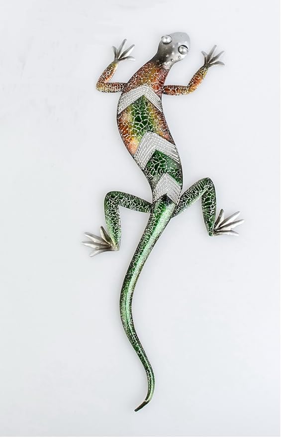 UHRIG Gecko Gusseisen Deko - 23cm Metall Skulptur Für Garten & Terrasse, Antik Schwarz-grün