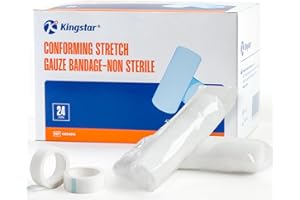 K KINGSTAR Gauze Rolls Bandages, Conforming Stretch Gauze Bandage 4 Inch, 24 Rolls Individually Wrapped 4" x 4.1yds Includes Medical Tape