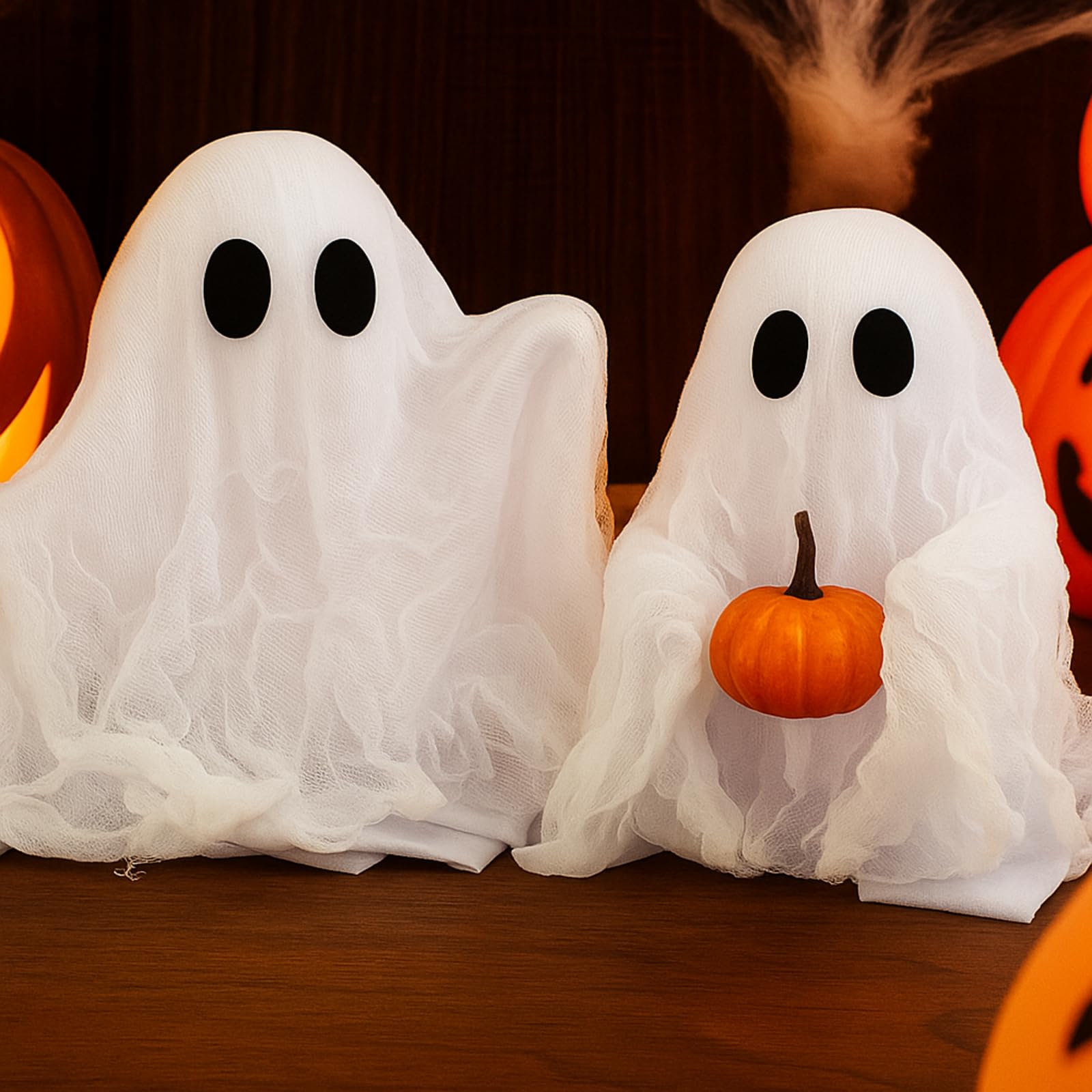 Photo 1 of 2 Pcs Primitive Halloween Ghosts Table Decorations Primitive Halloween Decor Cheesecloth Ghosts Decor Rustic Tiered Tray Decorations for Table Centerpieces Shelves Mantels,Not Include LED Lights