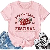 CQF Strawberry Shirt for Women Feeling Berry Good Letter Printed T-Shirt Cute Fruit Tee Casual Garden Tops