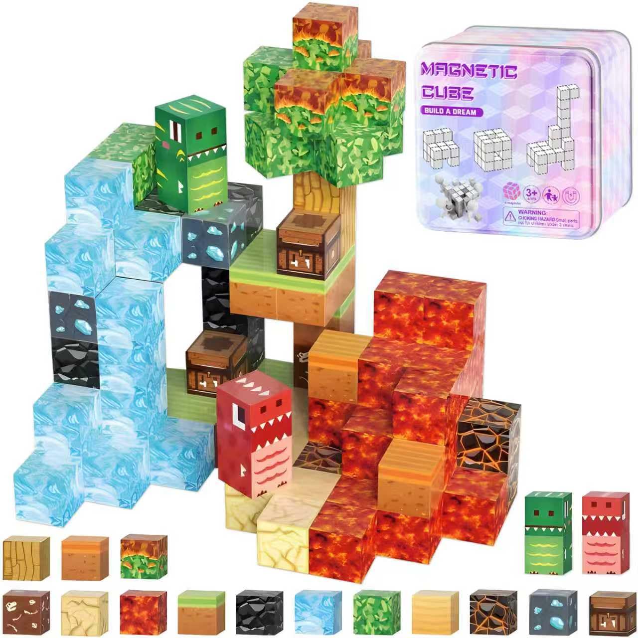 Magnetic Blocks-100PCS Magnetic Building Blocks Tiles Stacking, Construction Toys STEM Sensory Toys for Toddlers Kids Boys Girls Ages 3 4 5 6 7 8 9 10 Christmas Birthday Gifts (CLFK- KL-100PCS)