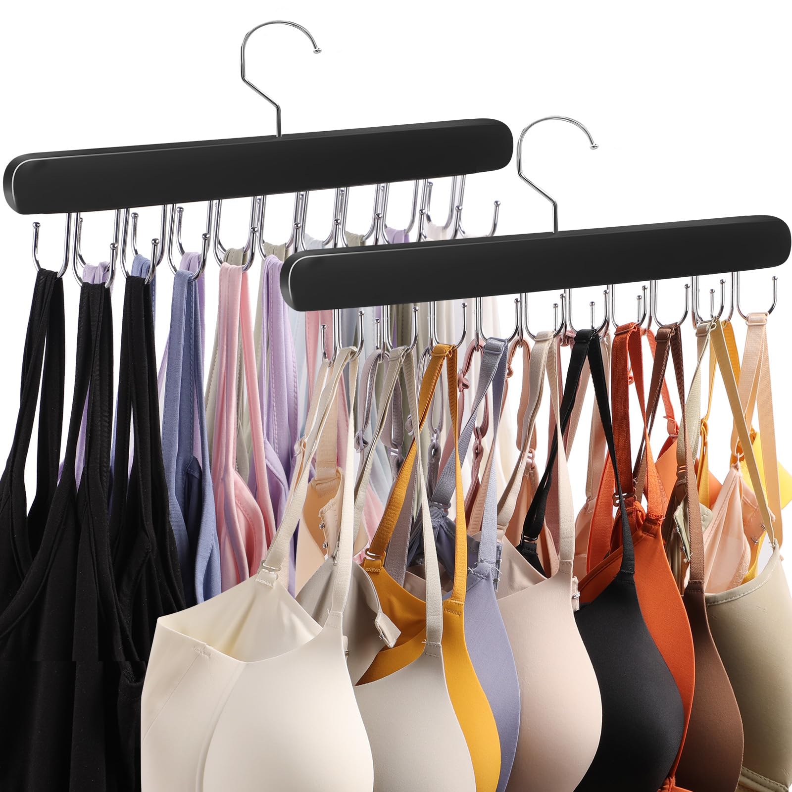 Photo 1 of 2 Pack Tank Top Hanger, 40 Hooks Large Capacity Bra Hanger for Closet Organizers & Storage, Bra Organizer Closet, Tank Top Hangers Space Saving for Sports Bras, Tank Top (Black, 2 Pack)